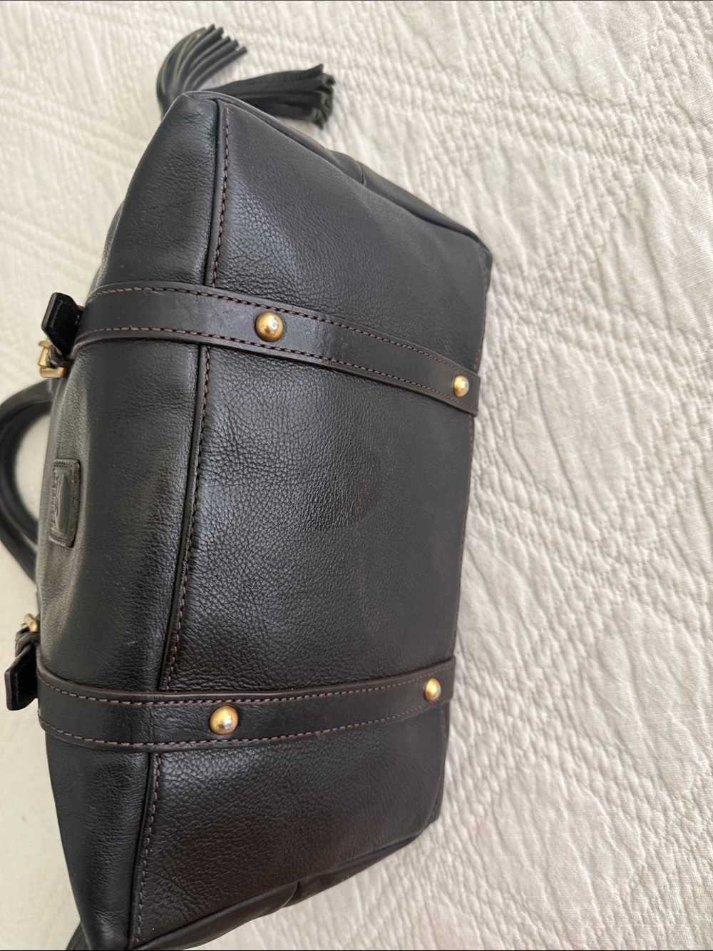 Dooney & Bourke Florentine Black Leather Satchel Bag Gold Accents READ Descripti - Picture 5 of 16